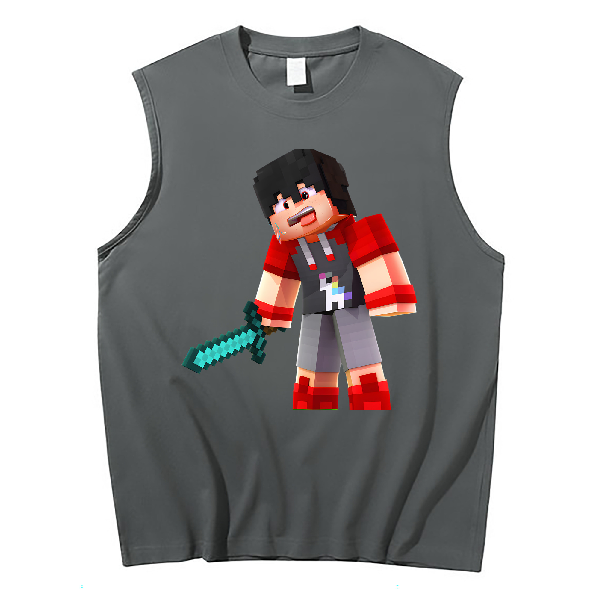 （画像用） マインクラフト ブロックの世界 Minecraft MC Block world コットン100％タンクトップ（フロントプリント）